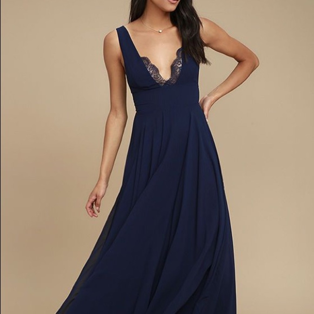 Lulus True Bliss Navy Blue Maxi Dress NWT